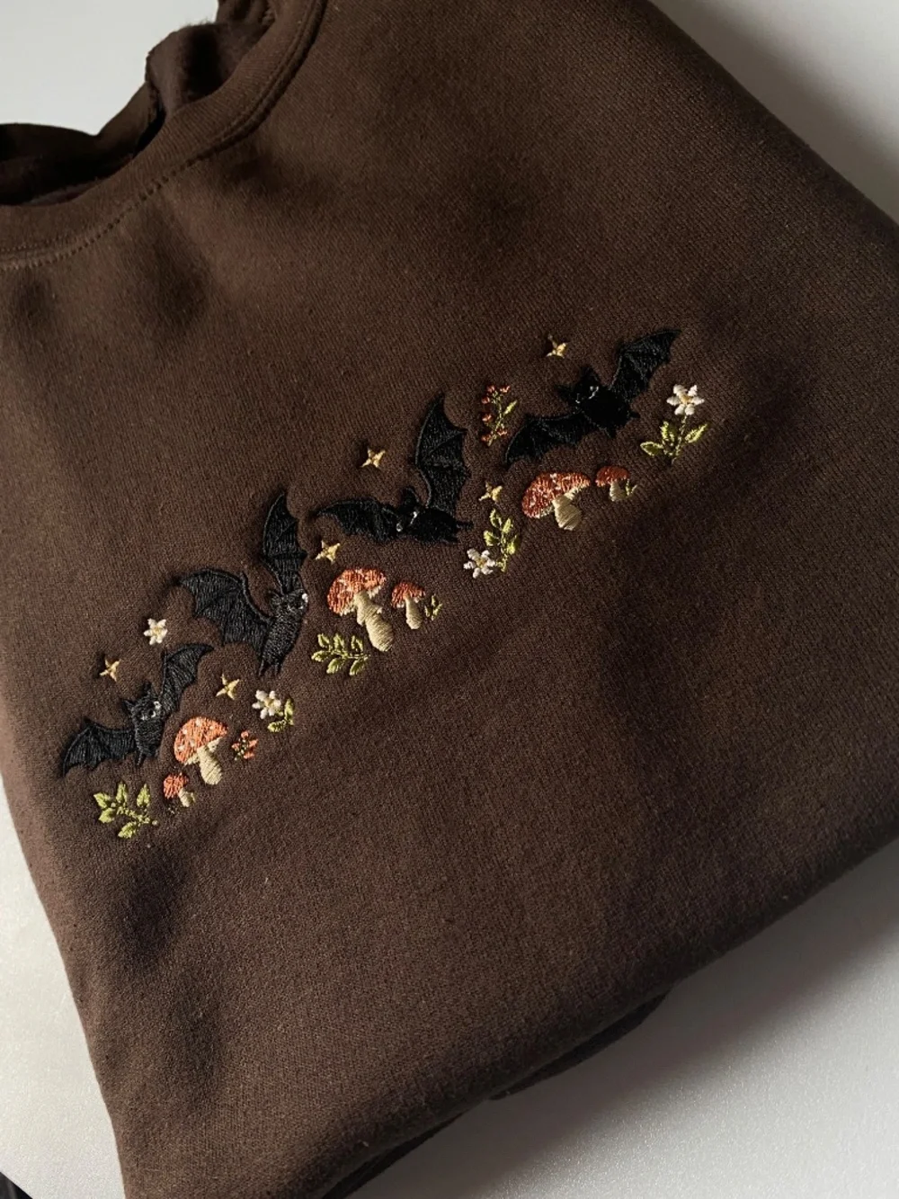 Embroidered Bat, Flower, and Mushroom Gildan Sweatshirt - Picture 2 of 7